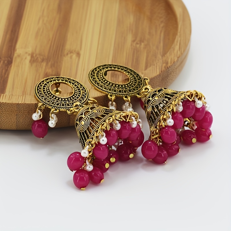 Women's Vintage Agate Oval-Shaped Earrings with Rhinestones